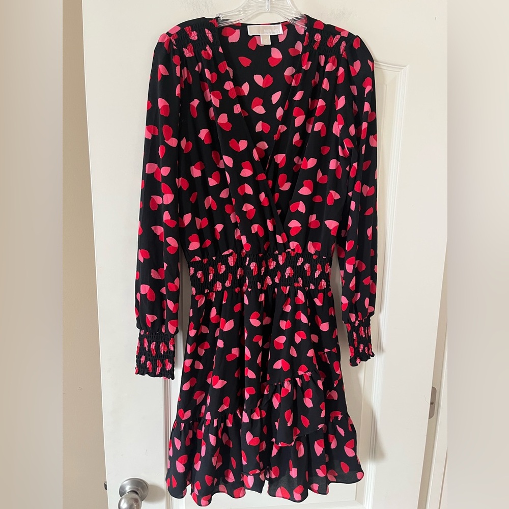 MICHAEL Michael Kors Black and Pink  Pattern Dress Designer Size Medium